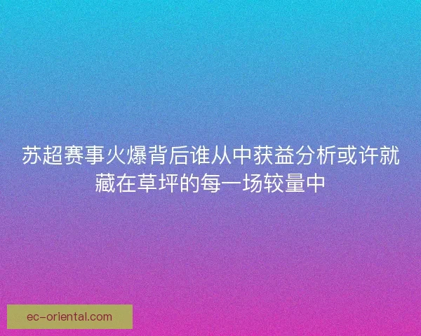 苏超赛事火爆背后谁从中获益分析或许就藏在草坪的每一场较量中